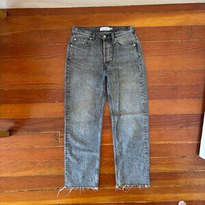 100% Cotton Raw Hem Straight Mid-Rise Button Fly Gray Jeans
